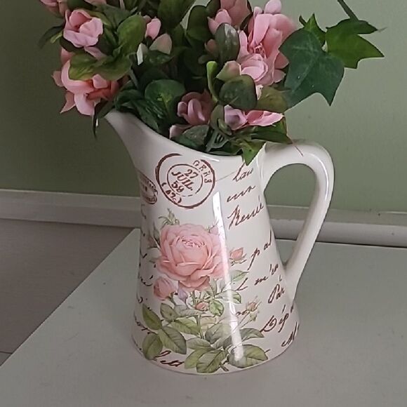 Teleflora Ceramic Pitcher with Pink Roses - Picture 1 of 6